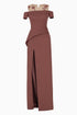 One Leg Slit Dress With Peplum Detail